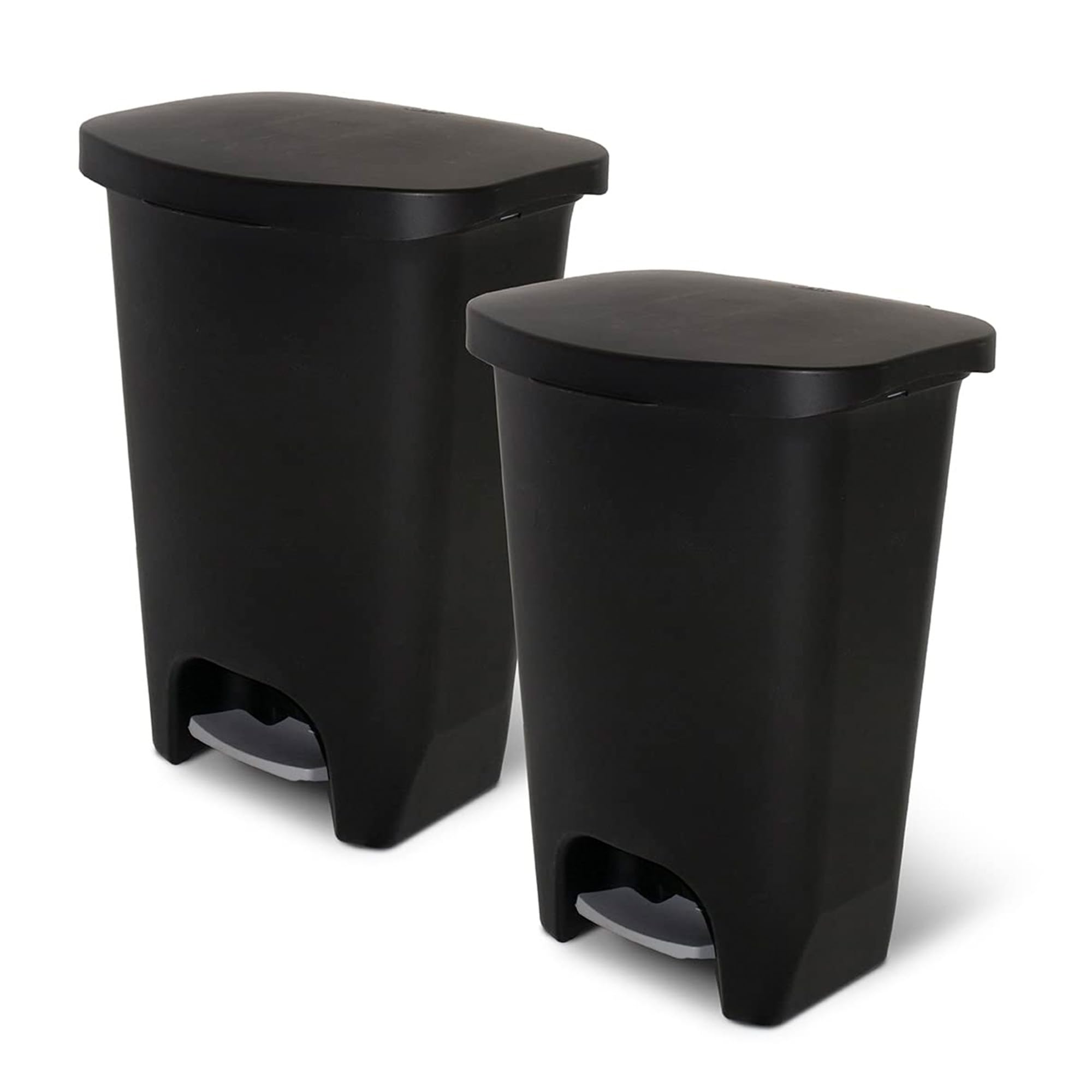 Glad 13-gallon trash can two-pack, front view in black for a sleek kitchen waste solution.