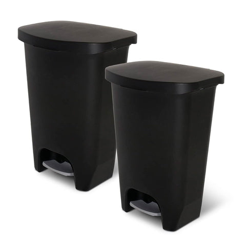Glad 13-gallon trash can two-pack, front view in black for a sleek kitchen waste solution.