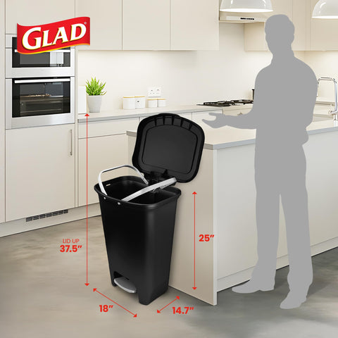 Glad 13-gallon trash can two-pack, lid closed view for odor-blocking convenience.