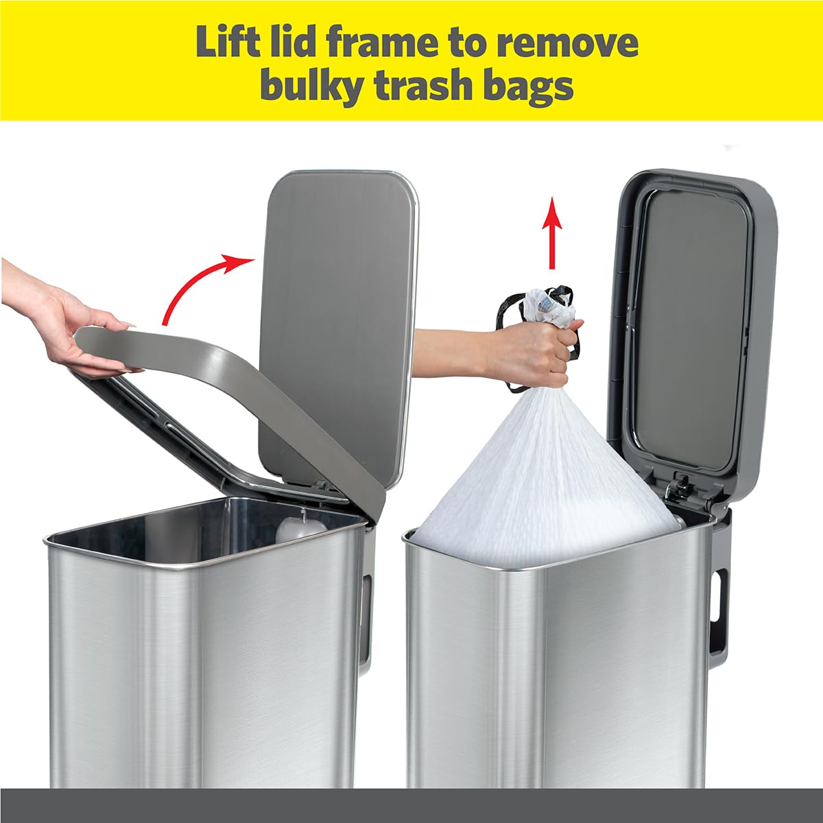 Glad Slim Trash Can shows bag rings securing the liners neatly.