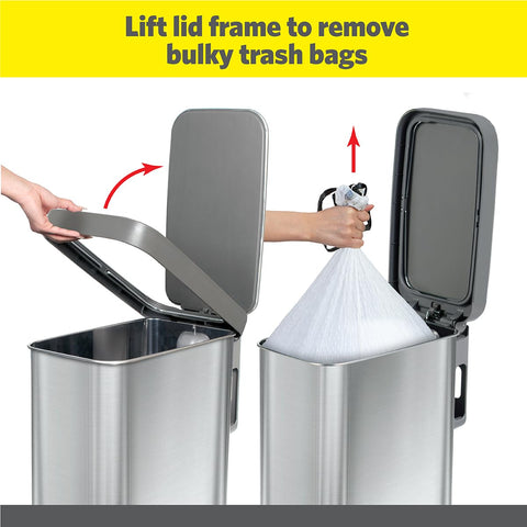 Glad Slim Trash Can shows bag rings securing the liners neatly.