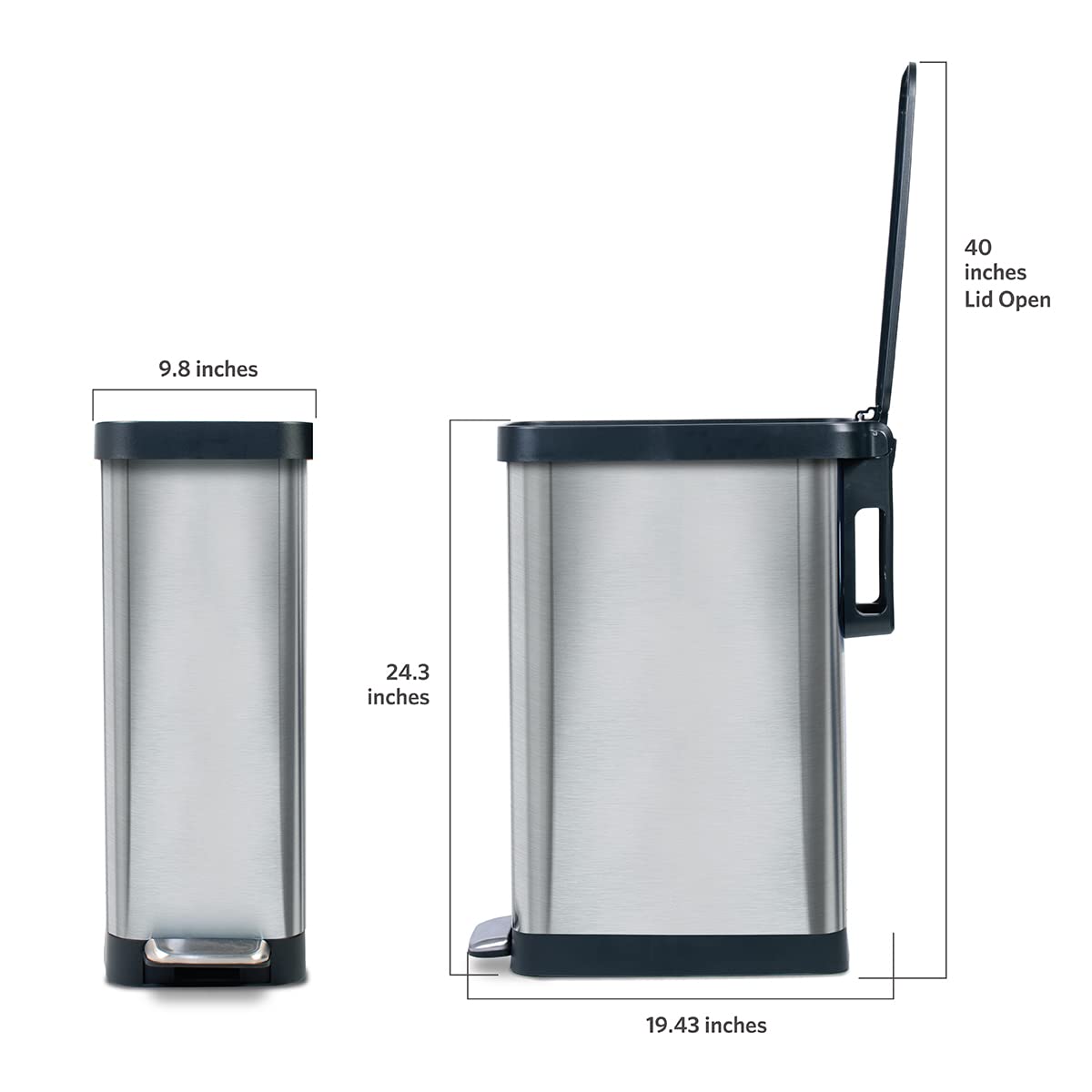 Glad slim trash can with bag rings, secure bags with no sag.