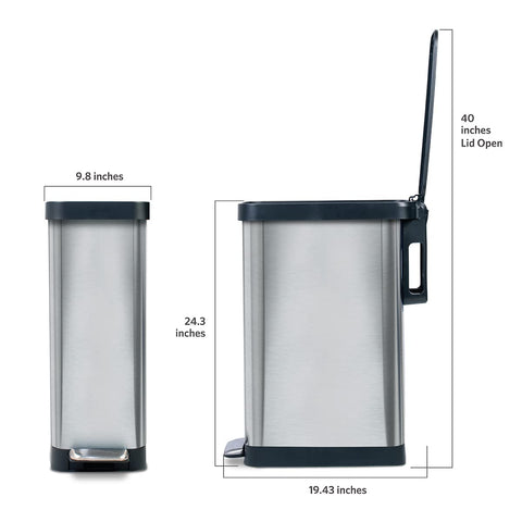 Glad slim trash can with bag rings, secure bags with no sag.