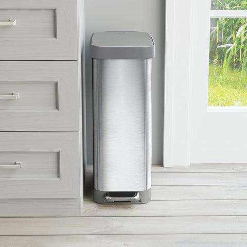 Glad Slim Trash Can foot pedal enables hands-free opening.