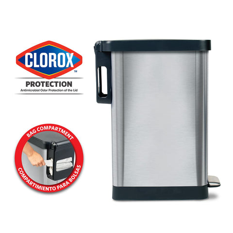 Glad slim trash can with stay-open lid, perfect for meal prep and frequent access.
