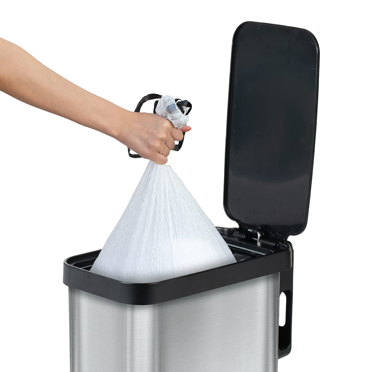 Glad slim trash can stainless steel body, durable and stylish.