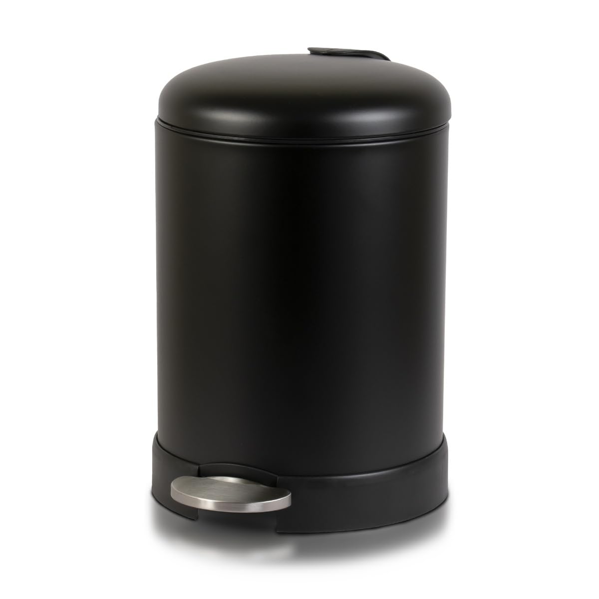 Glad small trash can with round stainless steel body and lid, ideal for compact spaces.