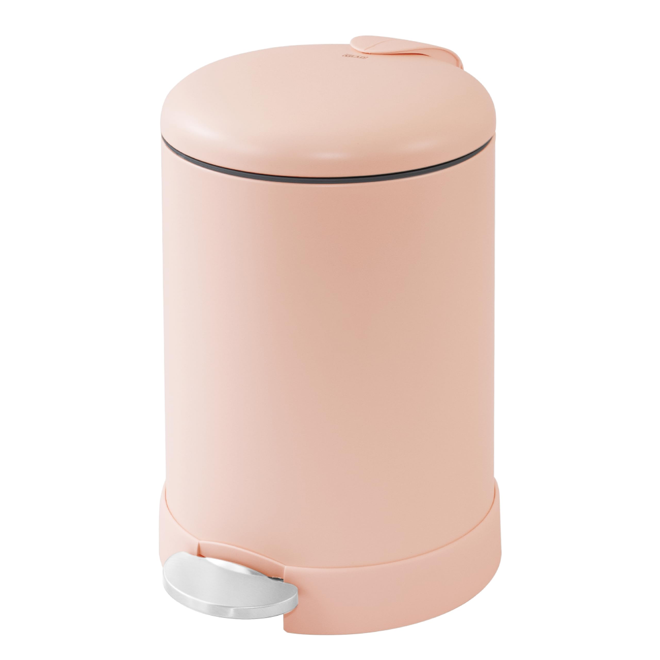 Glad small trash can with rust finish and lid, ideal for desks or counters.
