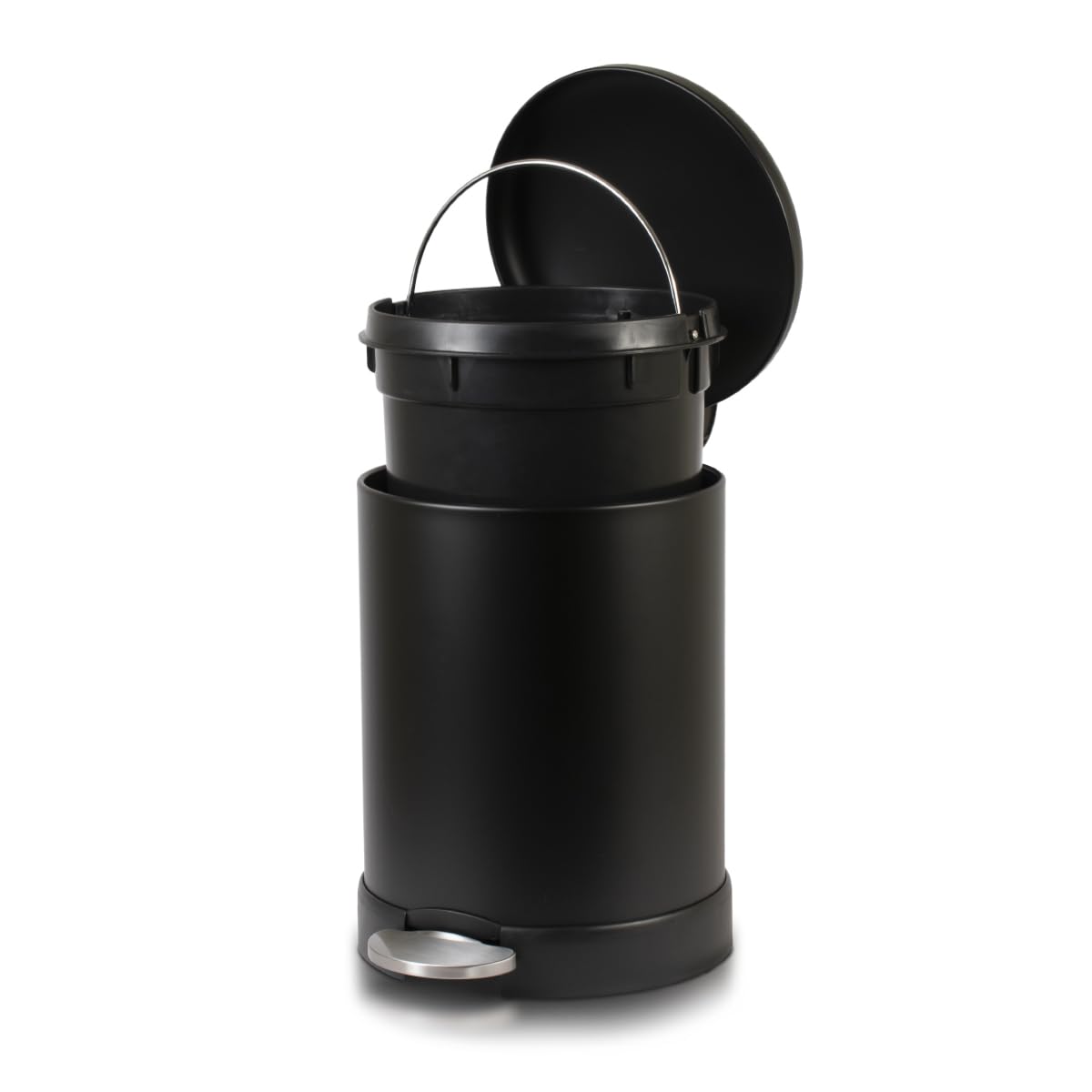 Glad soft-close lid trash can with step pedal for hands-free use.