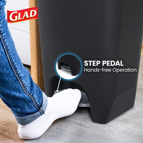 Glad trash can bag rings keep bags secure and tidy inside.