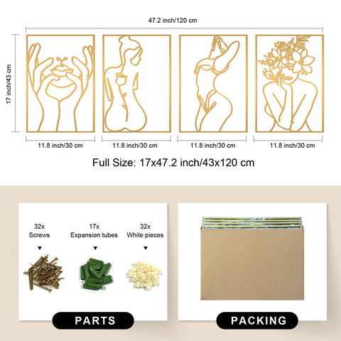Glamativity gold wall art 4-pack abstract woman body adds 3D feel with shadow