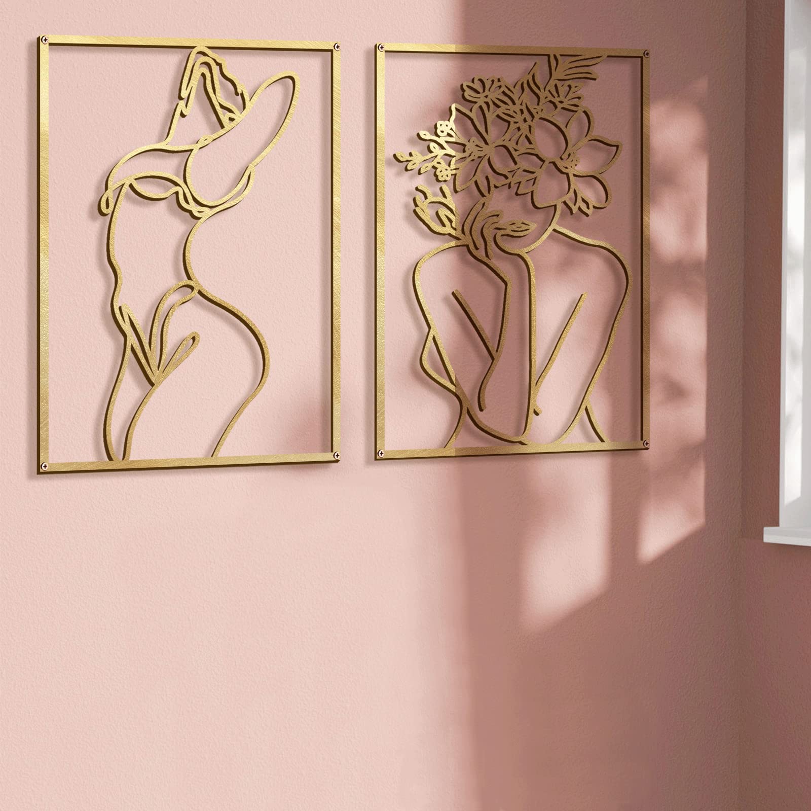 Glamativity gold wall art 4-pack abstract woman body lightweight yet durable metal decor