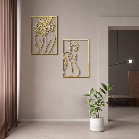 Glamativity gold wall art 4-pack abstract woman body clean minimalist statement