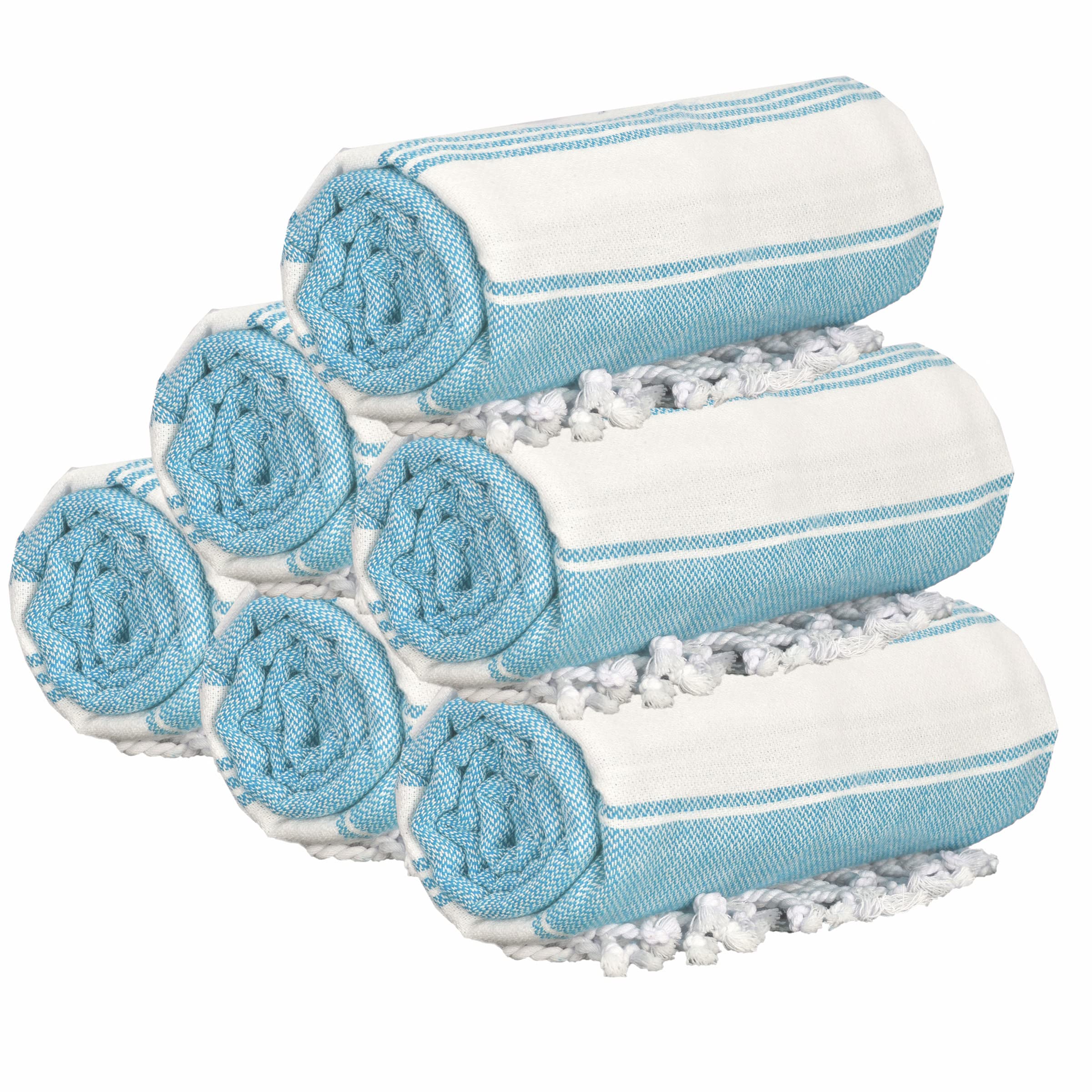 GLAMBURG Peshtemal Aqua Blue 36x71 towel spread for beach setup.
