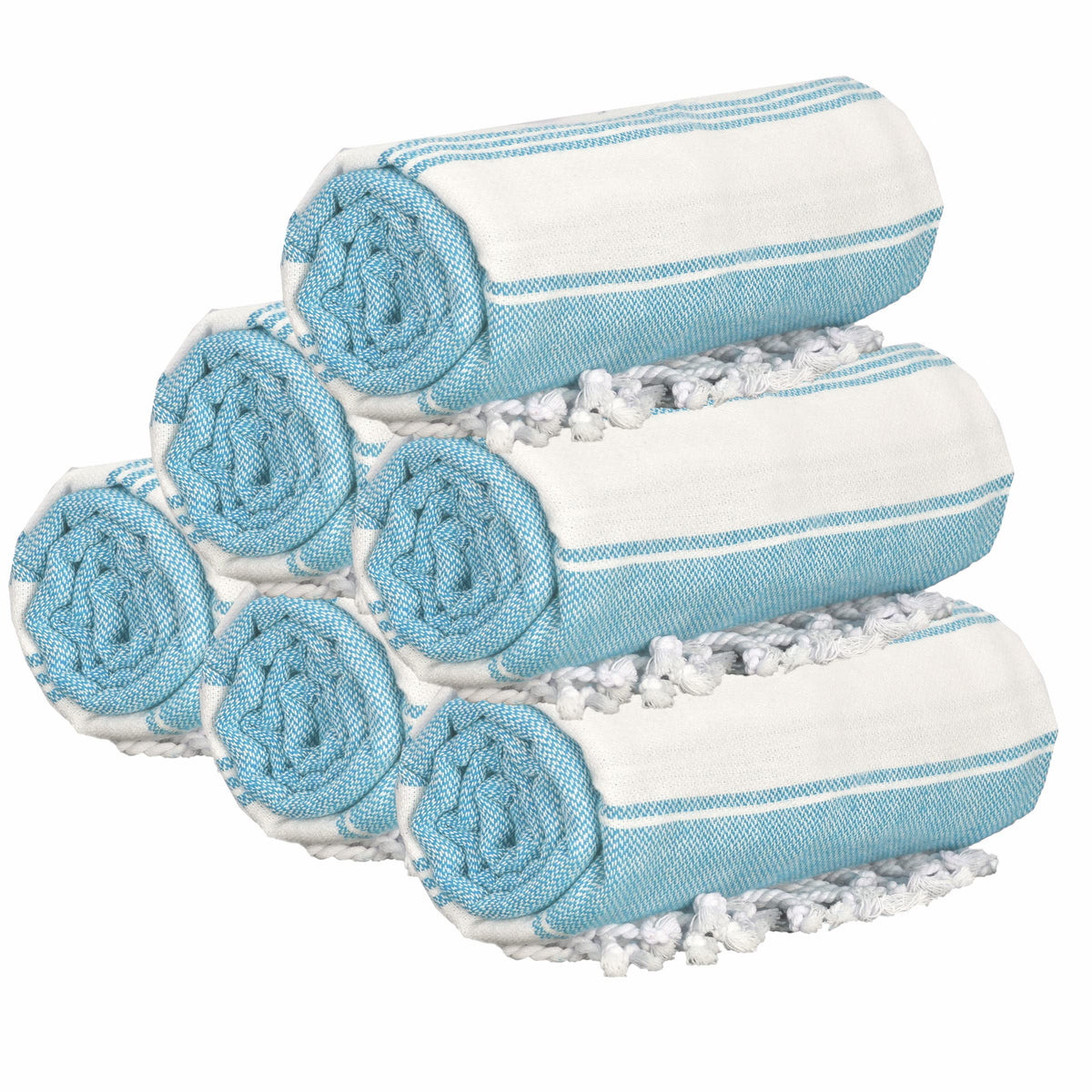 GLAMBURG Peshtemal Aqua Blue 36x71 towel spread for beach setup.
