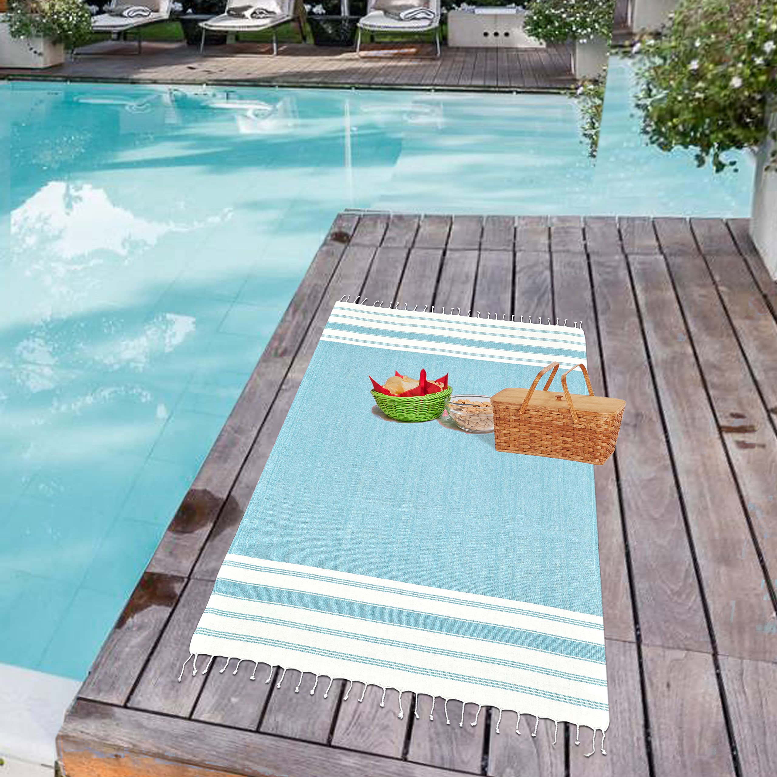 GLAMBURG aqua blue picnic blanket for outdoor meals.