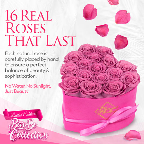 GLAMOUR BOUTIQUE 16-rose preserved bouquet in a heart box for enduring beauty.