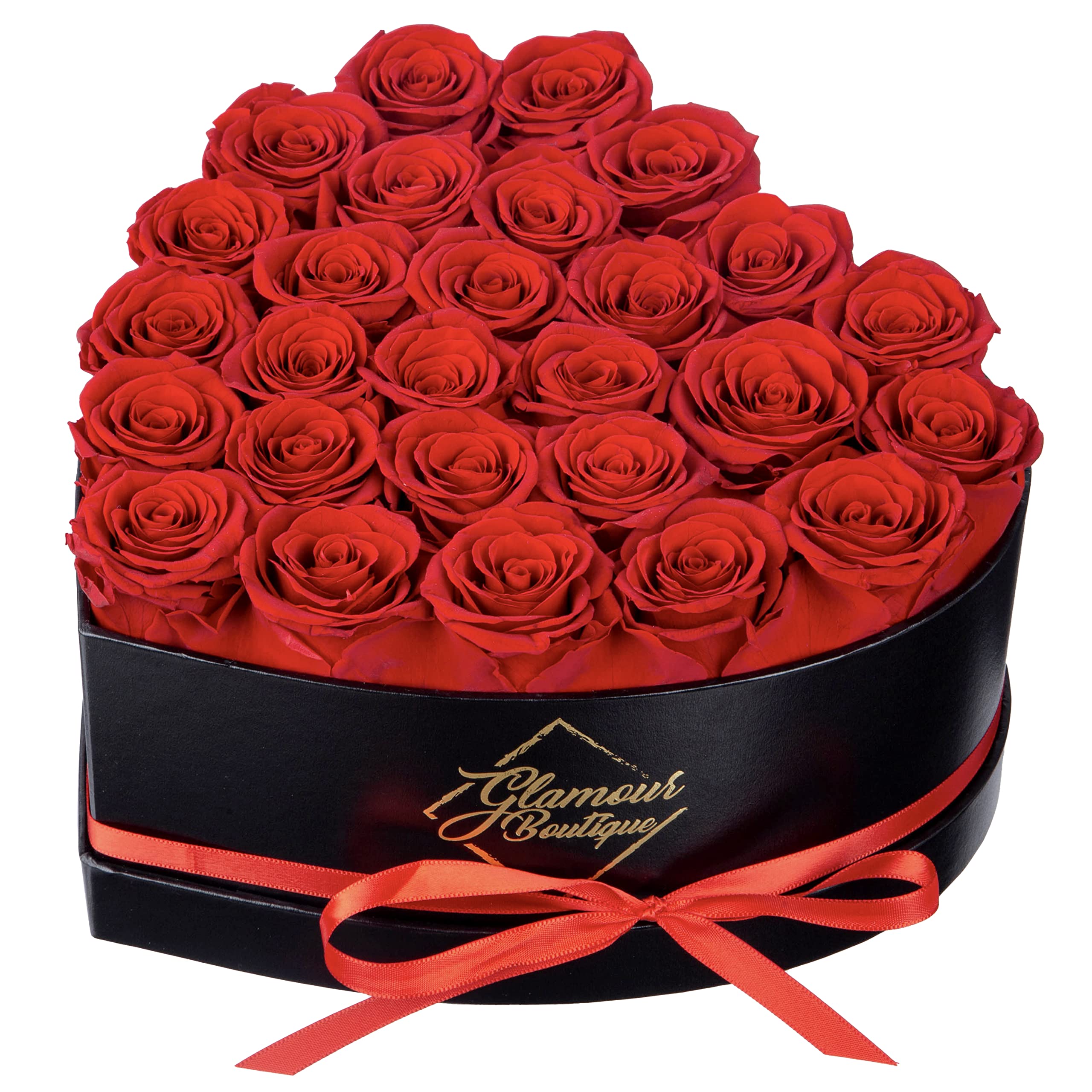 Glamour Boutique 27-rose heart box displays lasting elegance for gifting