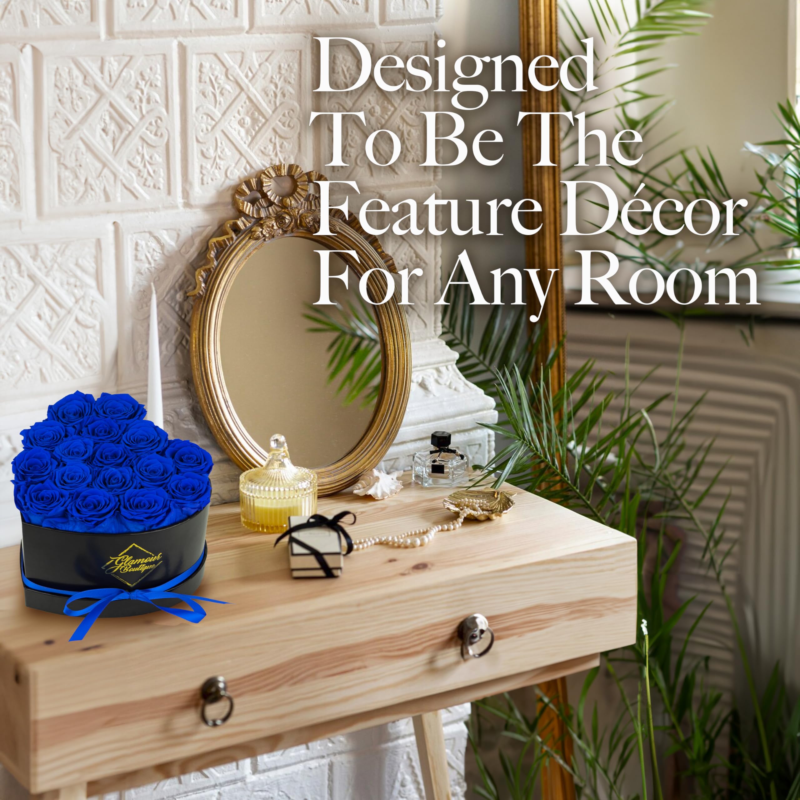 GLAMOUR BOUTIQUE blue-colour preserved roses in box, ideal as a low-maintenance gift.