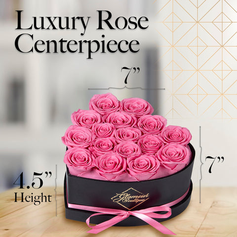 GLAMOUR BOUTIQUE preserved roses box, pink arrangement for Mother's Day.