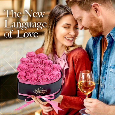 GLAMOUR BOUTIQUE pink roses in a heart box, no watering needed.