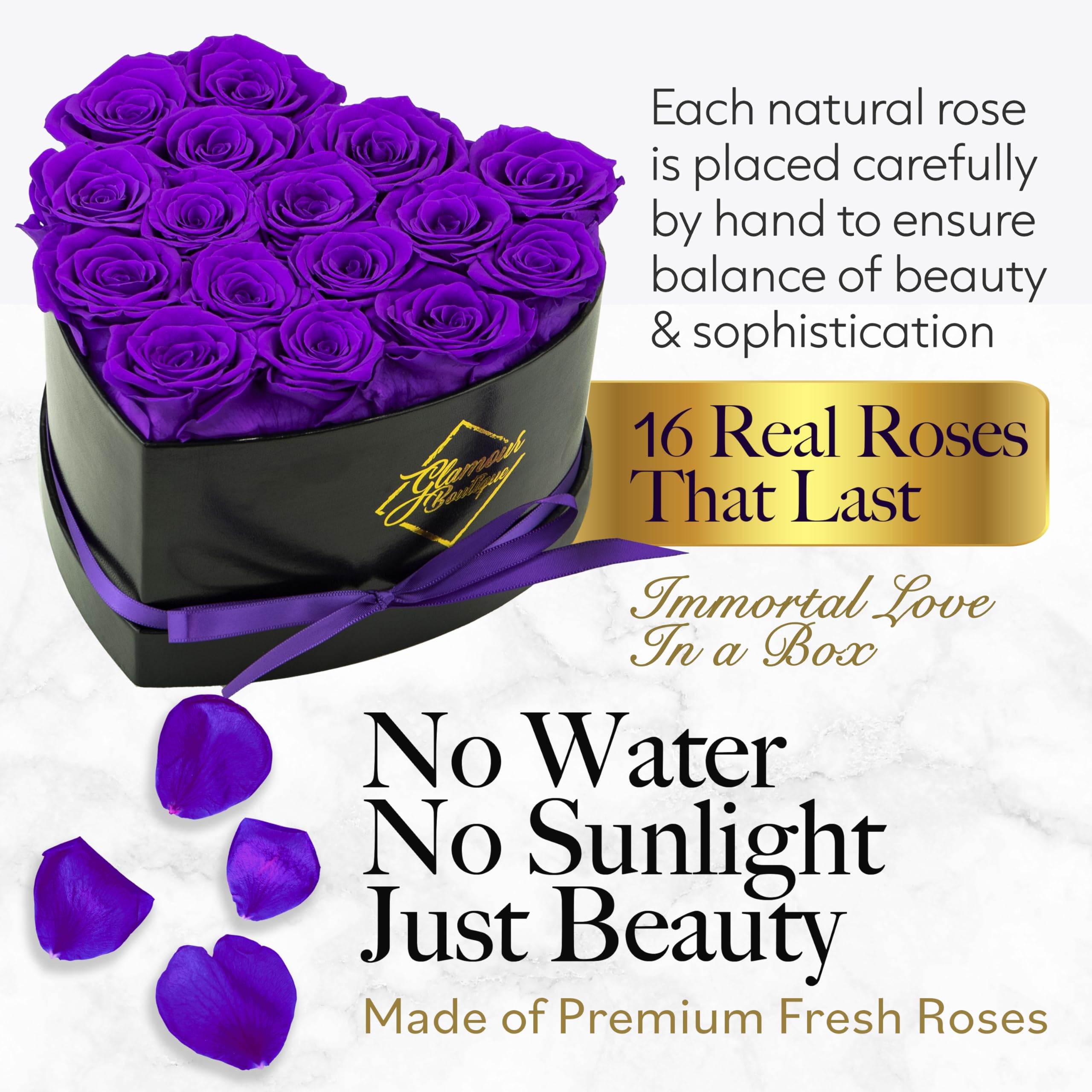 Glamour Boutique preserved roses blue box, elegant home decor centerpiece