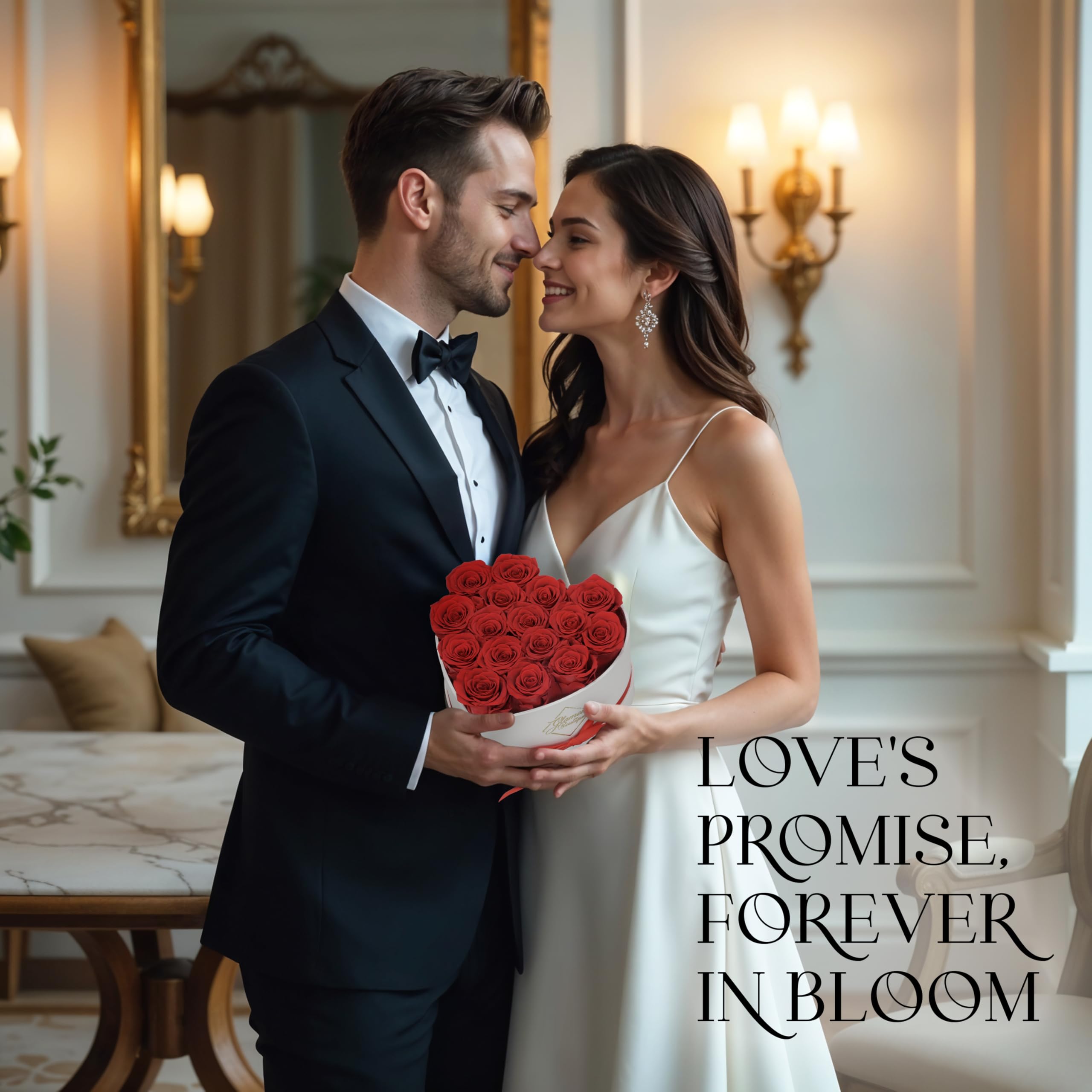 GLAMOUR BOUTIQUE preserved roses box red-16 inside-view, elegant centerpiece that stays pristine.