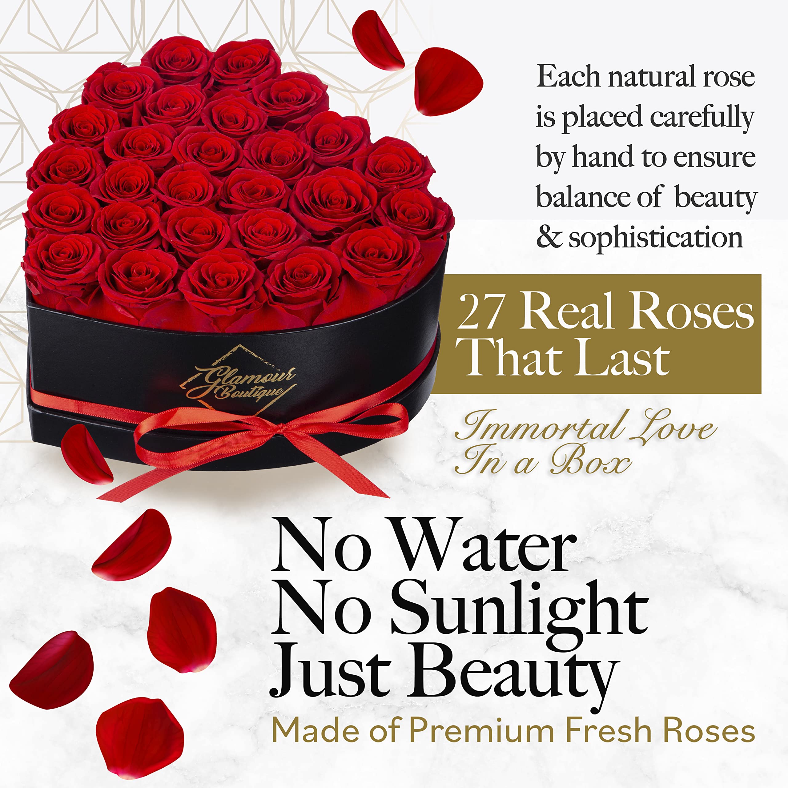 Glamour Boutique red preserved roses offer a timeless gift