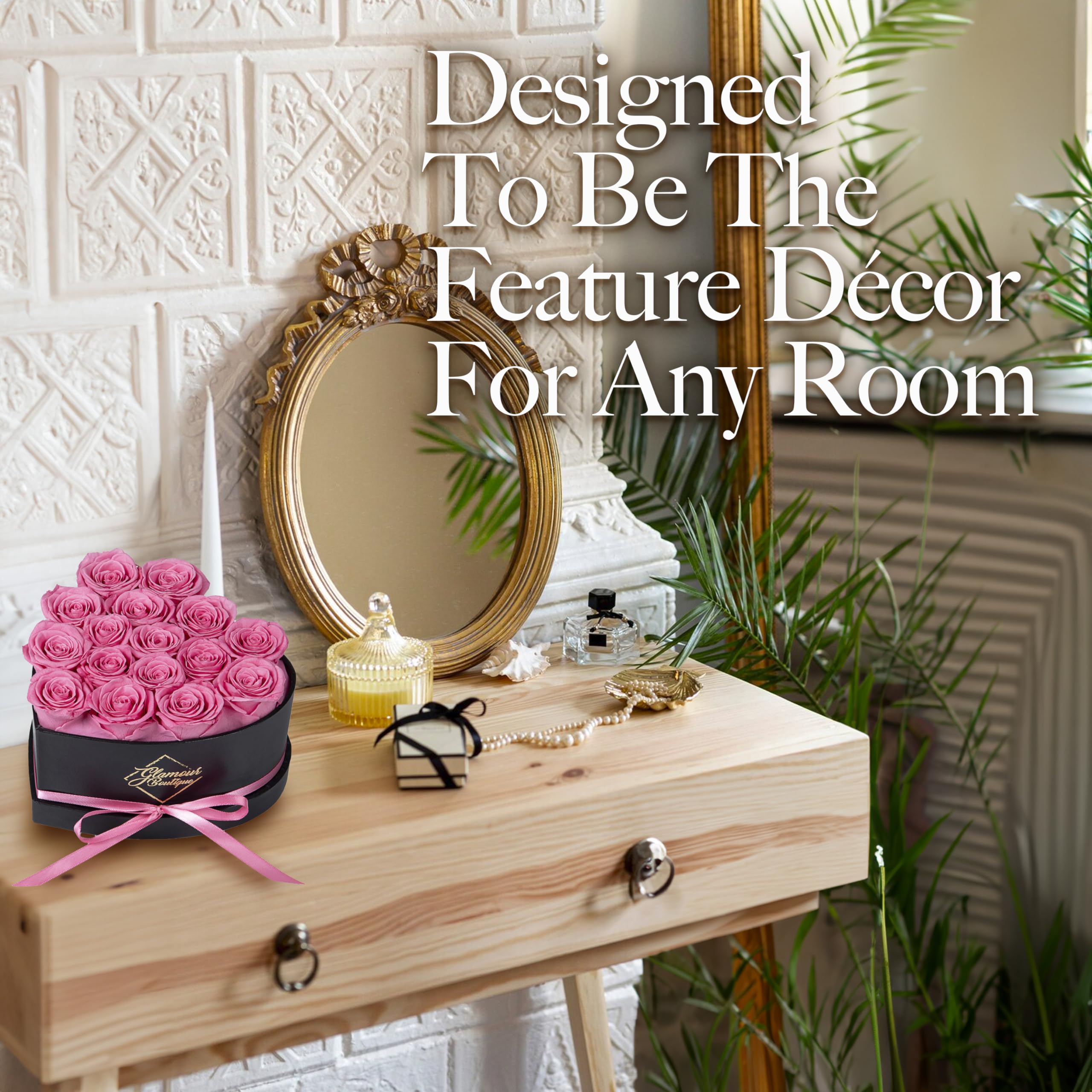 GLAMOUR BOUTIQUE 16-roses display in pink, long-lasting centerpiece.