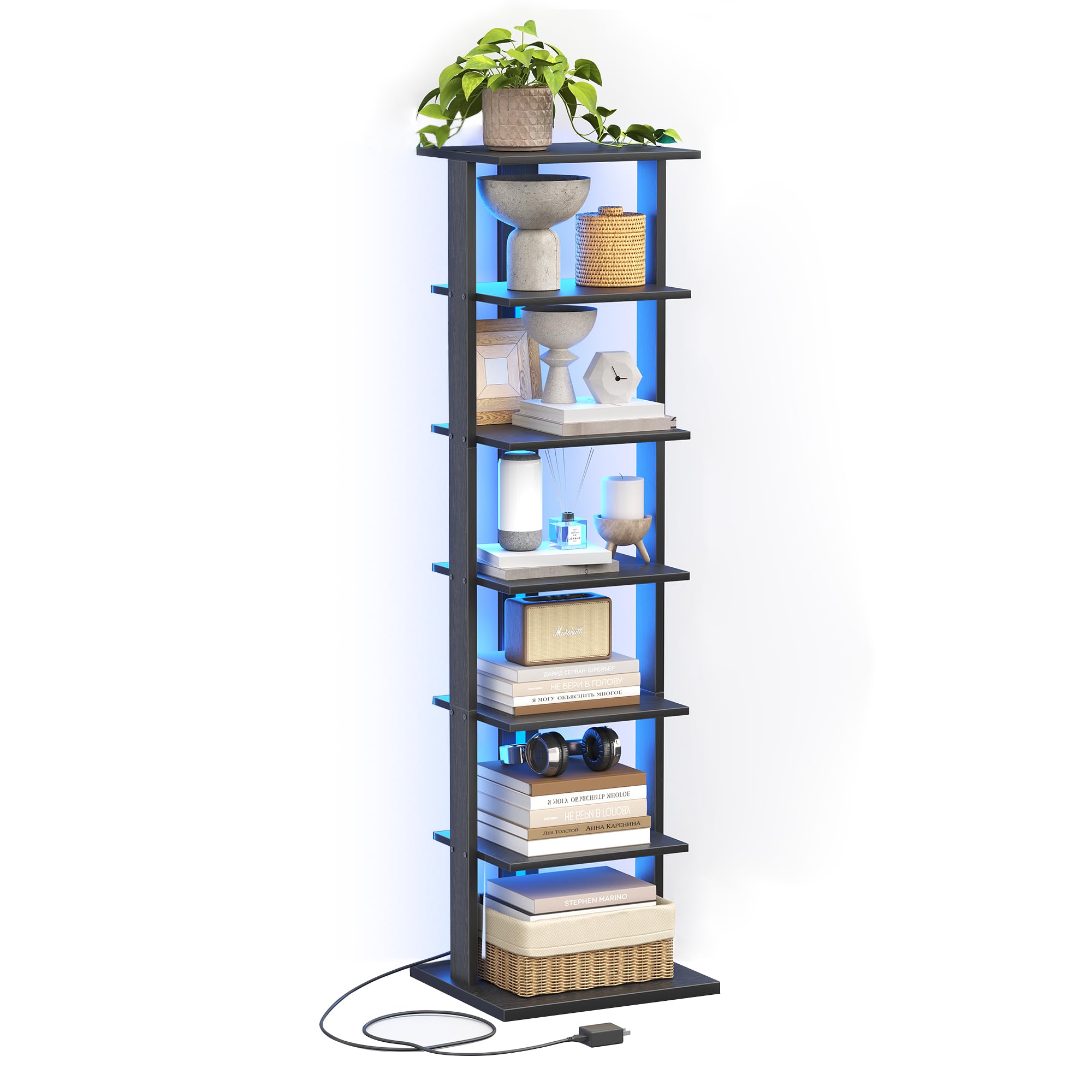 GLANZALANT 7-tier bookshelf with LED lights adds ambient color to living spaces