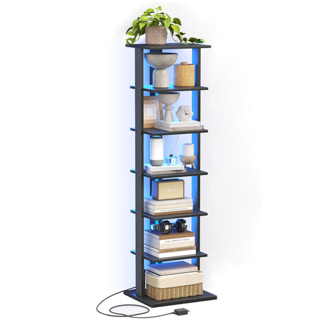 GLANZALANT 7-tier bookshelf with LED lights adds ambient color to living spaces