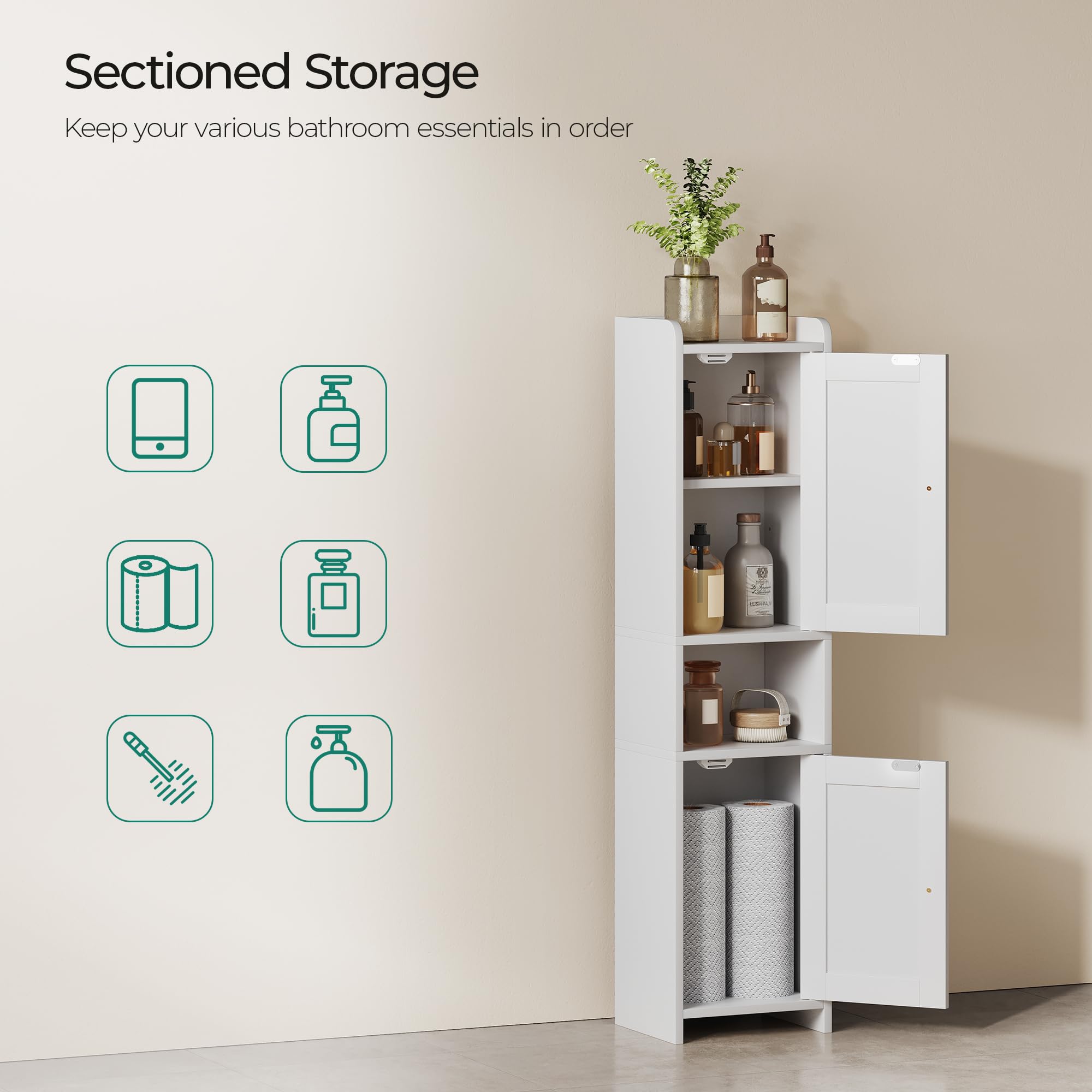 GLANZALANT narrow-space portrait demonstrates compact bathroom storage