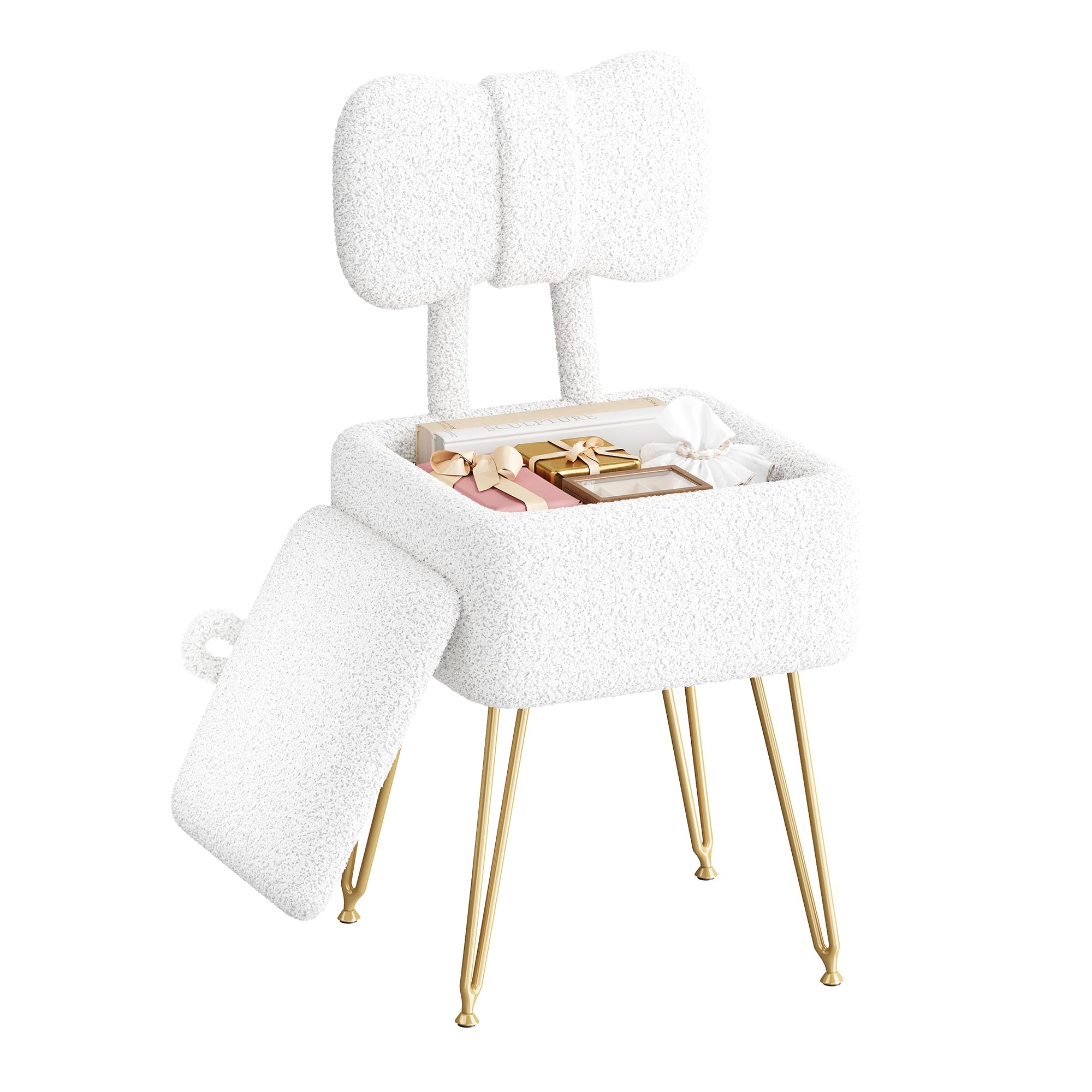 GLANZALANT small vanity chair with storage, compact for vanity desks and dorm rooms.