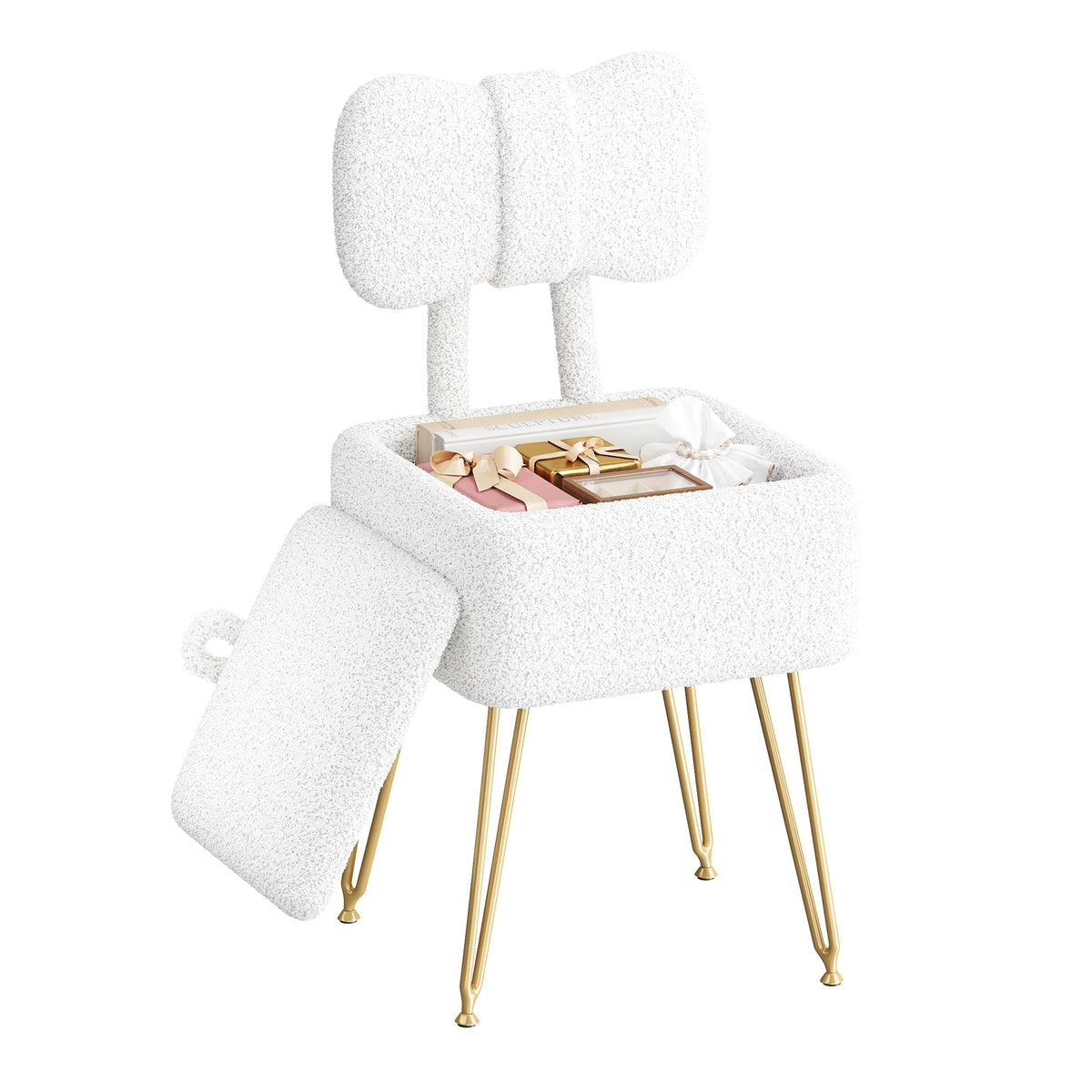 GLANZALANT small vanity chair with storage, compact for vanity desks and dorm rooms.