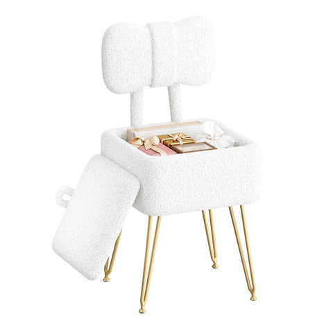 GLANZALANT small vanity chair with storage, compact for vanity desks and dorm rooms.