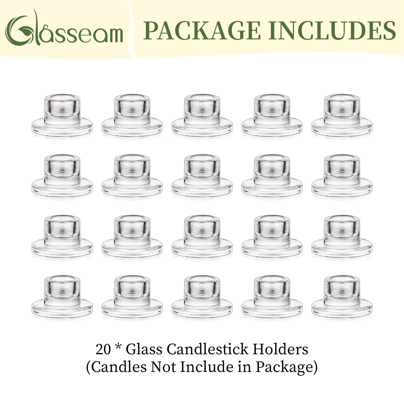 Glasseam clear glass holders enhance mantels and party tables