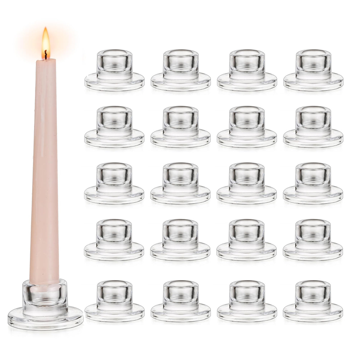 Glasseam glass tapered candlestick holder with clear finish for elegant centerpieces