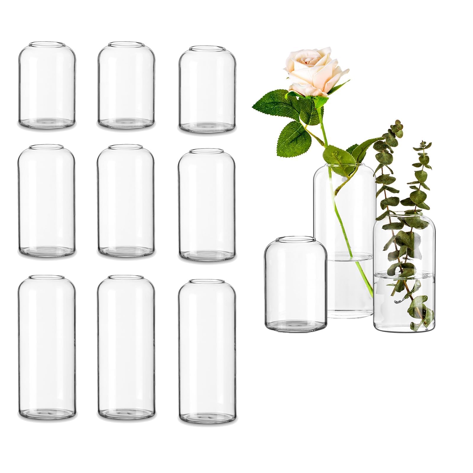 Glasseam clear small vases bulk 12 pack showcased in a modern centerpiece setup