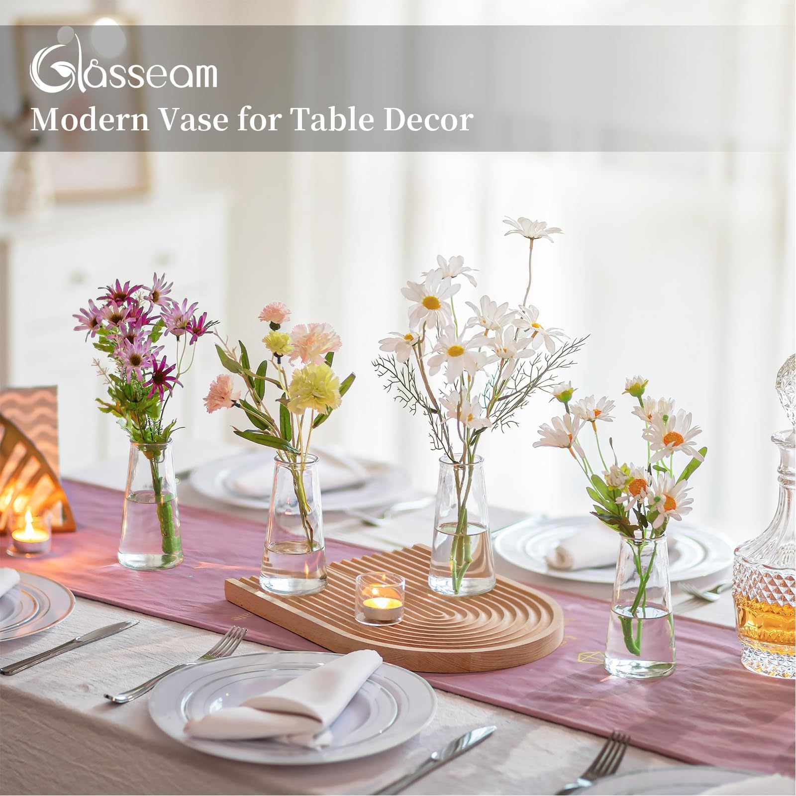 Glasseam diffuser aromatherapy vase supports diffusing scents in a calming space.