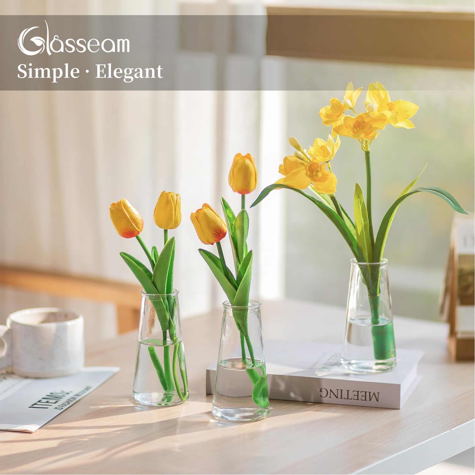 Glasseam durable soda-lime glass vase offers lasting clarity and sturdy build.
