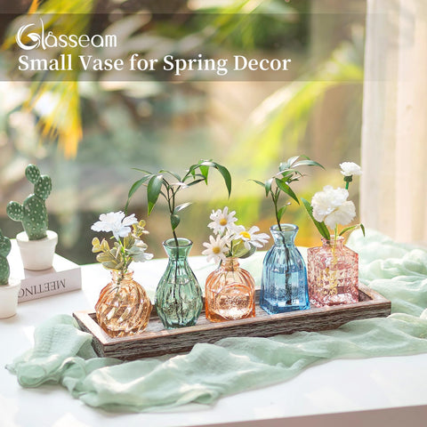 Glasseam amber embossed glass vase adds warm shelf accents