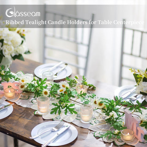 Glasseam glass tealight holder used as a wedding centerpiece