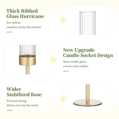 Glasseam gold hurricane taper holder on dining table creates romantic ambiance