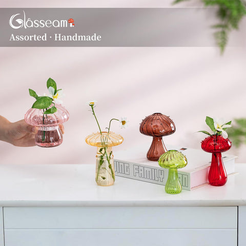 Glasseam mushroom vase close-up shows thicker borosilicate glass and smooth finish