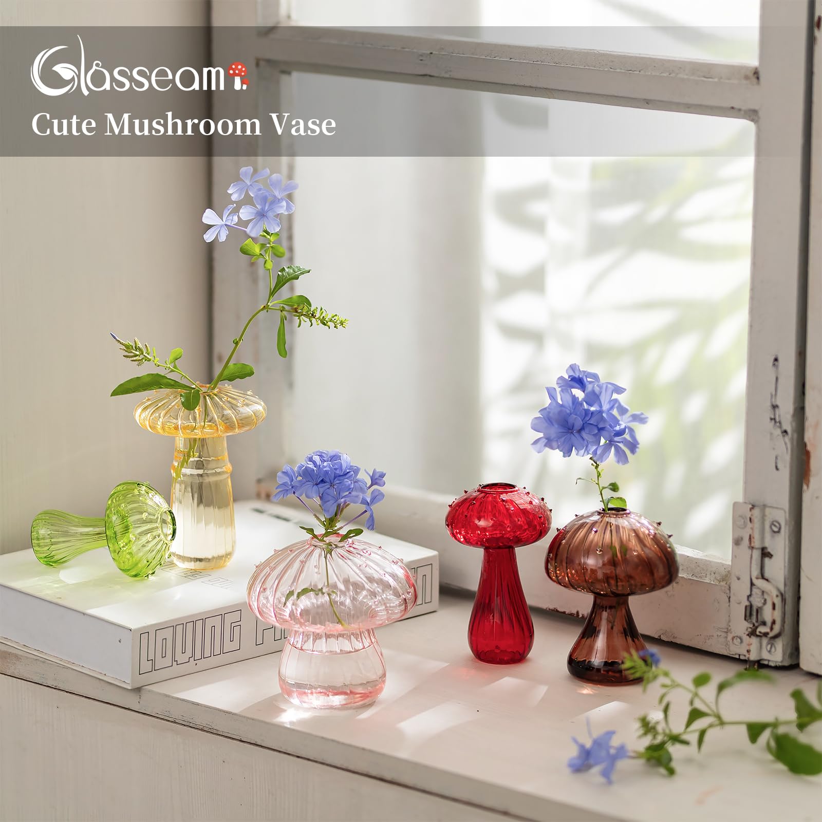 Glasseam vase on kitchen counter highlights warm light through colored glass