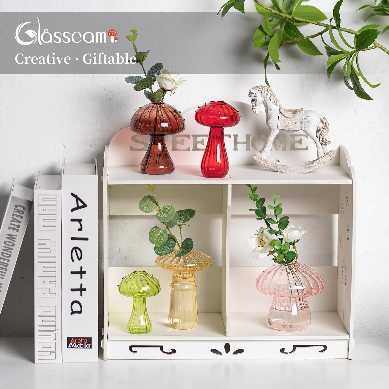 Glasseam small vase features wide base for stable shelf display