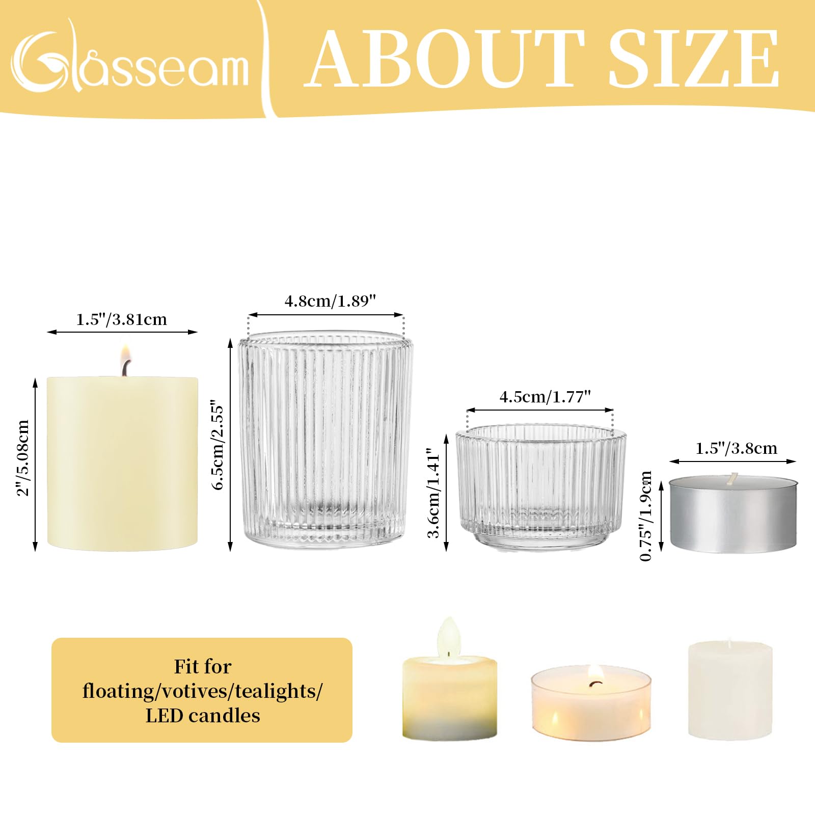 Glasseam ribbed clear votive holder in two-inch size for tables