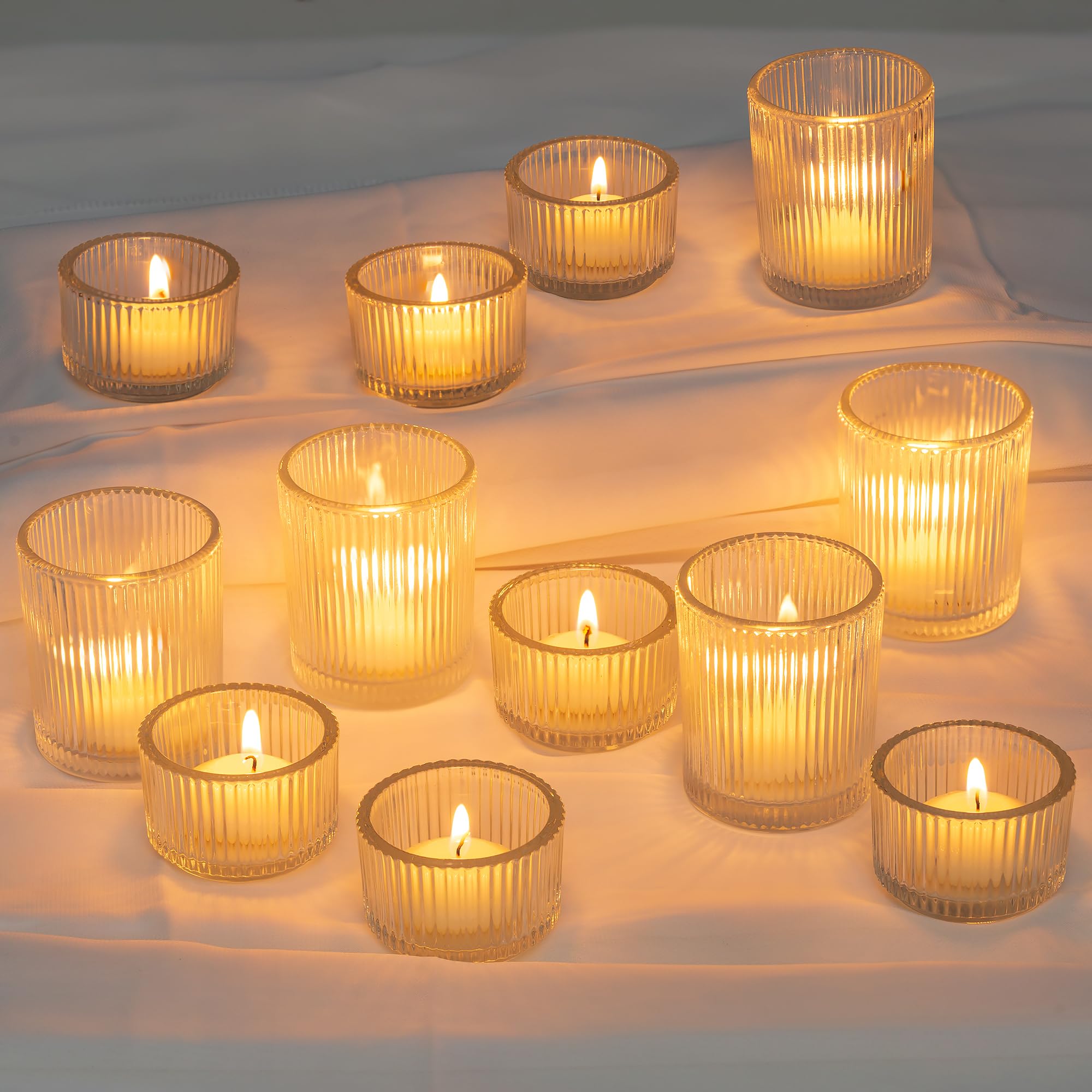 Glasseam ribbed clear votive holder for warm ambience in centerpieces