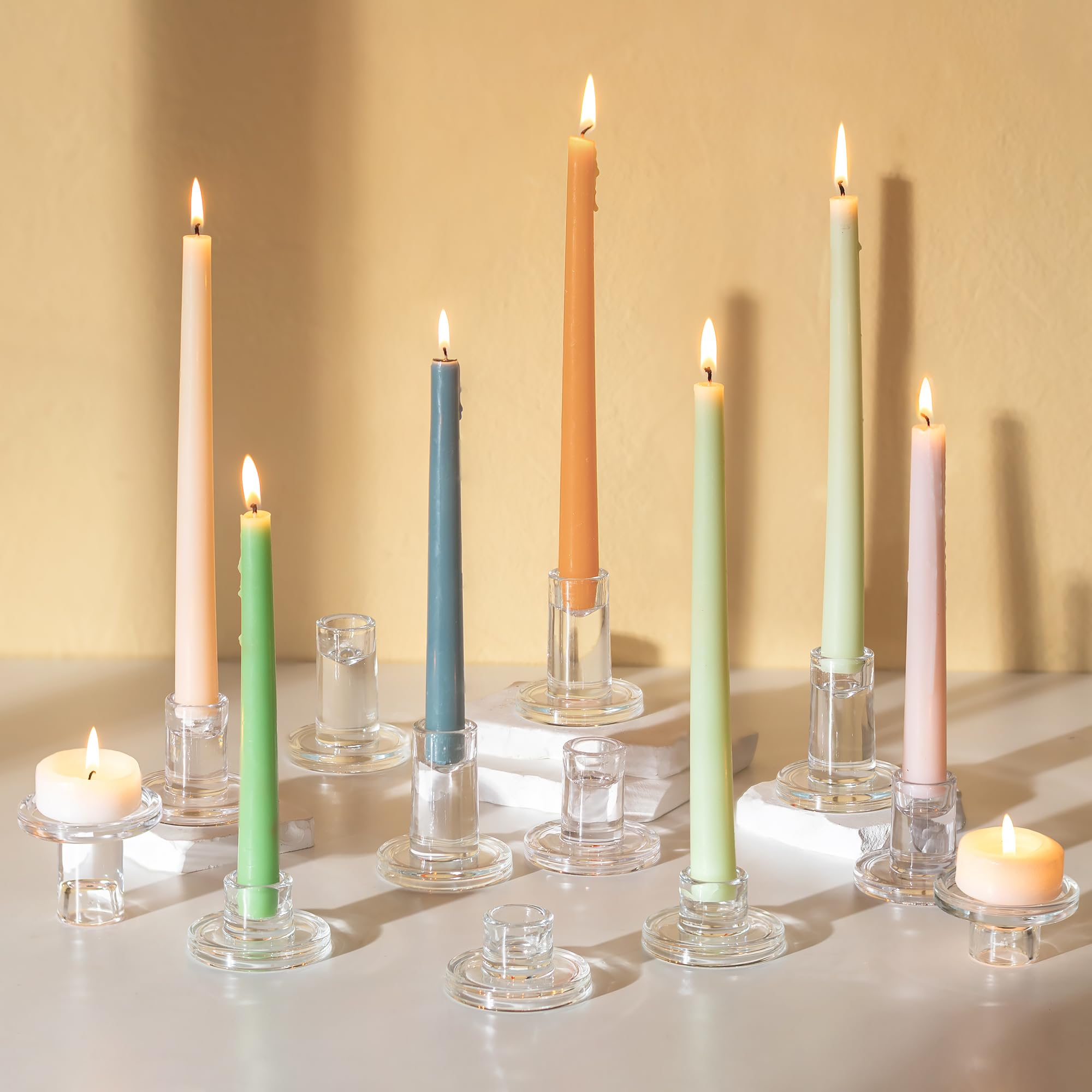 Glasseam taper candle holders bulk set elevates table decor with versatile heights.