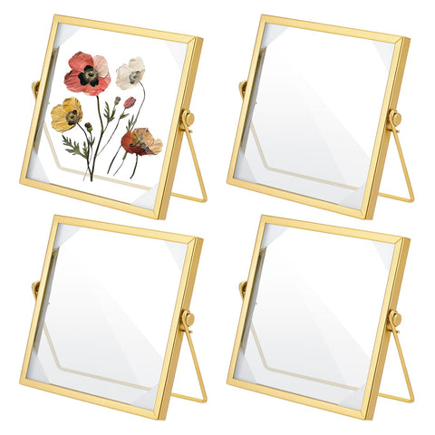 Glasswinds pressed flower frame with gold floating glass for elegant desk display.